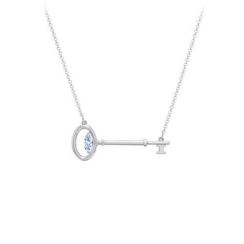 Horizontal Key Necklace with Gemstones – Sterling Silver with Blue Topaz
