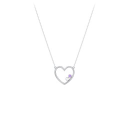 Open Heart Necklace with 1-3 Birthstones in 925 Sterling Silver with Amethyst, Cubic Zirconia, and Pink Tourmaline