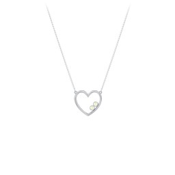 Open Heart Necklace with 1-3 Birthstones in 925 Sterling Silver with Peridot and Pink Tourmaline