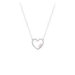 Open Heart Necklace with 1-3 Birthstones in 925 Sterling Silver with Pink Tourmaline