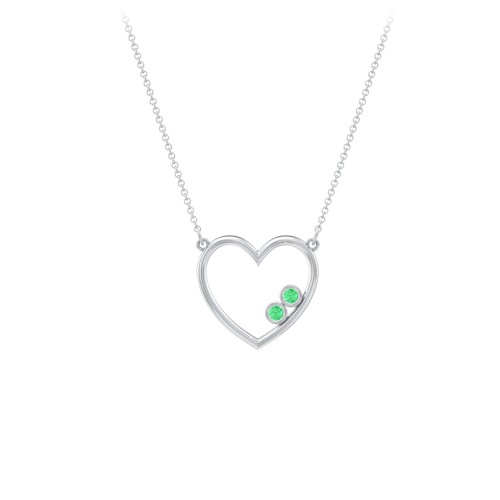 Open Heart Necklace with 1-3 Birthstones – Sterling Silver with Emerald