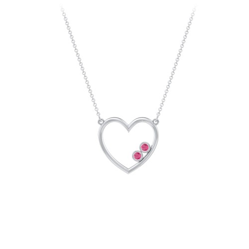 Open Heart Necklace with 1-3 Birthstones – Sterling Silver with Ruby