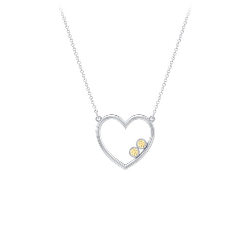 Open Heart Necklace with 1-3 Birthstones – Sterling Silver with Citrine