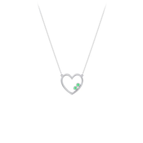 Open Heart Necklace with 1-3 Birthstones – Sterling Silver with Emerald