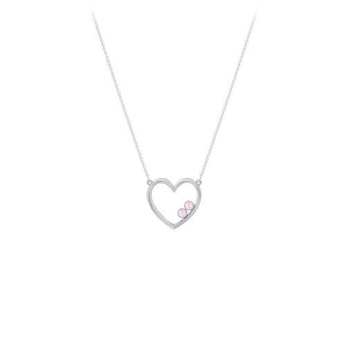 Open Heart Necklace with 1-3 Birthstones – Sterling Silver with Pink Tourmaline