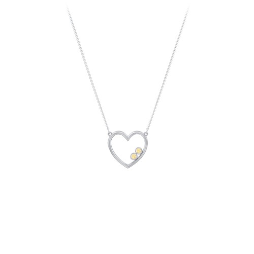 Open Heart Necklace with 1-3 Birthstones – Sterling Silver with Citrine