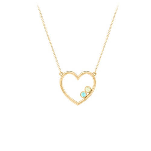 Open Heart Necklace with 1-3 Birthstones – 10K Yellow Gold with Peridot and Mint Premium Zirconia