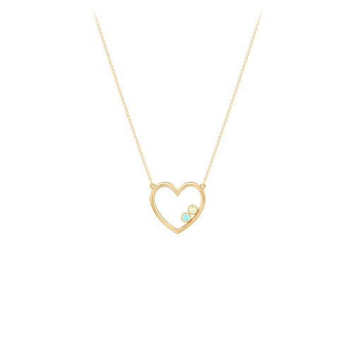 Open Heart Necklace with 1-3 Birthstones – 10K Yellow Gold with Peridot and Mint Premium Zirconia