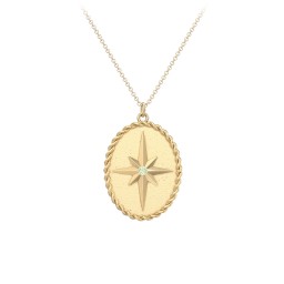 Engravable North Star Medallion Necklace with Accent Stone in 10K Solid Yellow Gold with Peridot