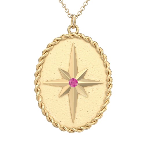 Engravable North Star Medallion Necklace with Accent Stone