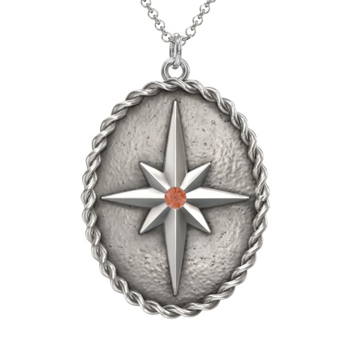 Engravable North Star Medallion Necklace with Accent Stone – Sterling Silver with Garnet
