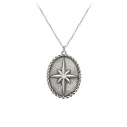 Engravable North Star Medallion Necklace with Accent Stone in 925 Sterling Silver with Peridot