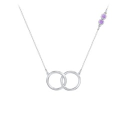 Interlocking Rings Pendant with Bezel Set Gemstones in 925 Sterling Silver with Amethyst