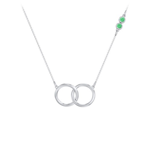 Interlocking Rings Pendant with Bezel Set Gemstones – Sterling Silver with Emerald