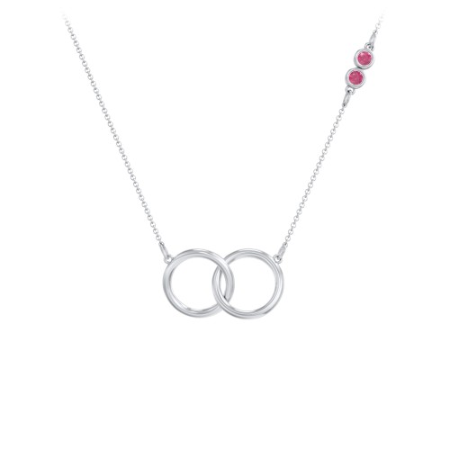 Interlocking Rings Pendant with Bezel Set Gemstones – Sterling Silver with Ruby