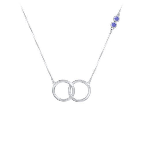 Interlocking Rings Pendant with Bezel Set Gemstones – Sterling Silver with Blue Sapphire