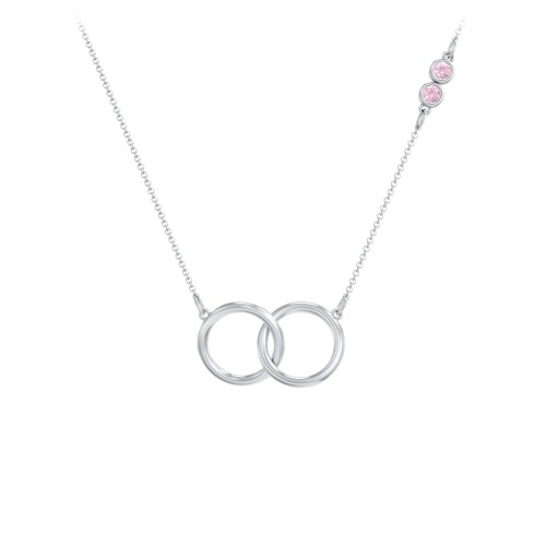 Interlocking Rings Pendant with Bezel Set Gemstones – Sterling Silver with Pink Tourmaline