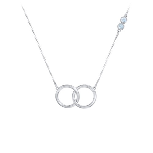 Interlocking Rings Pendant with Bezel Set Gemstones – Sterling Silver with Blue Topaz