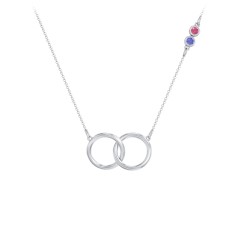 Interlocking Rings Pendant with Bezel Set Gemstones – 10K Yellow Gold with Ruby and Blue Sapphire