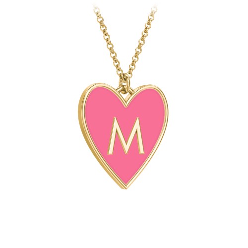 Engravable Initial Cold Enamel Heart Necklace – 10K Yellow Gold