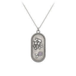 Engravable Forget-Me-Not Flower Medallion Necklace with Gemstone