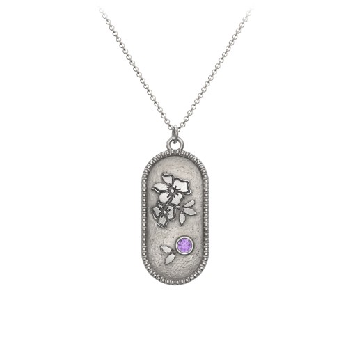 Engravable Forget-Me-Not Flower Medallion Necklace with Gemstone