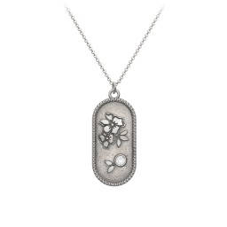Engravable Forget-Me-Not Flower Medallion Necklace with Gemstone in 925 Sterling Silver with Cubic Zirconia