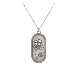 Engravable Forget-Me-Not Flower Medallion Necklace with Gemstone in 925 Sterling Silver with Smokey Quartz