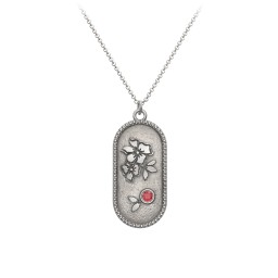 Engravable Forget-Me-Not Flower Medallion Necklace with Gemstone in 925 Sterling Silver with Garnet