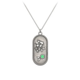 Engravable Forget-Me-Not Flower Medallion Necklace with Gemstone in 925 Sterling Silver with Emerald