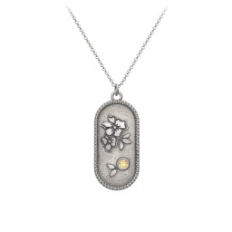 Engravable Forget-Me-Not Flower Medallion Necklace with Gemstone in 925 Sterling Silver with Citrine