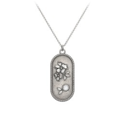 Engravable Forget-Me-Not Flower Medallion Necklace with Gemstone in 925 Sterling Silver with Diamond