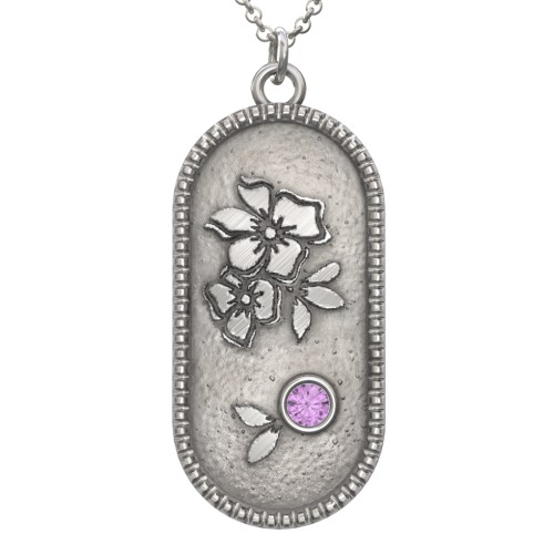 Engravable Forget-Me-Not Flower Medallion Necklace with Gemstone – Sterling Silver with Amethyst