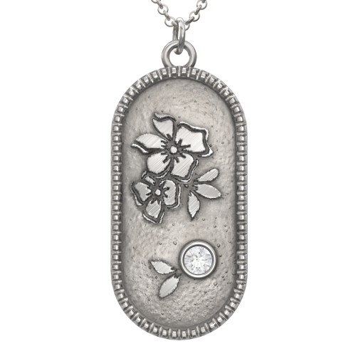 Engravable Forget-Me-Not Flower Medallion Necklace with Gemstone – Sterling Silver with Diamond