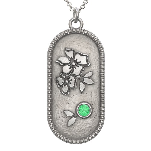 Engravable Forget-Me-Not Flower Medallion Necklace with Gemstone – Sterling Silver with Emerald