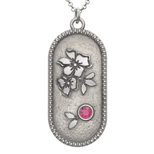 Engravable Forget-Me-Not Flower Medallion Necklace with Gemstone – Sterling Silver with Ruby