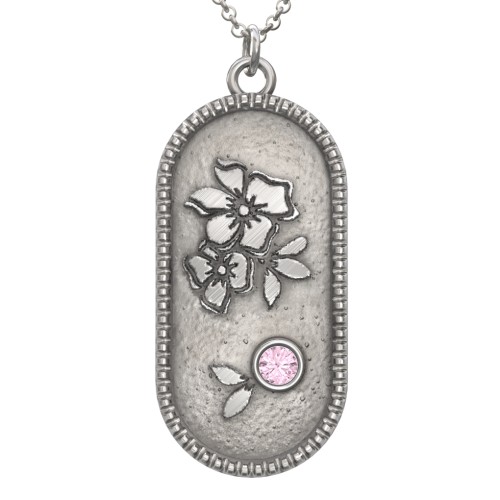 Engravable Forget-Me-Not Flower Medallion Necklace with Gemstone – Sterling Silver with Pink Tourmaline
