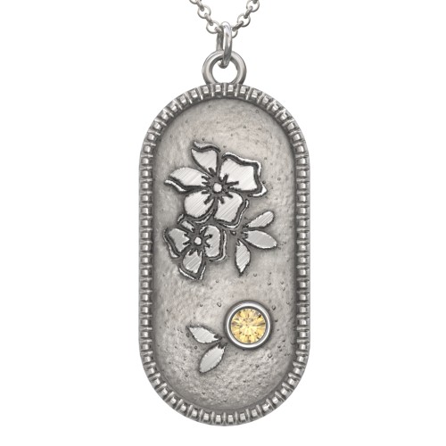 Engravable Forget-Me-Not Flower Medallion Necklace with Gemstone – Sterling Silver with Citrine