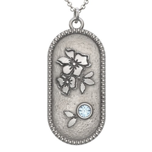 Engravable Forget-Me-Not Flower Medallion Necklace with Gemstone – Sterling Silver with Blue Topaz