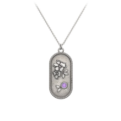 Engravable Forget-Me-Not Flower Medallion Necklace with Gemstone – Sterling Silver with Amethyst