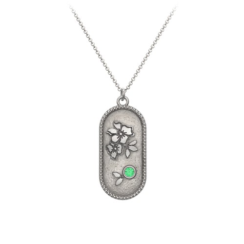 Engravable Forget-Me-Not Flower Medallion Necklace with Gemstone – Sterling Silver with Emerald