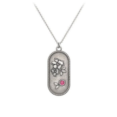 Engravable Forget-Me-Not Flower Medallion Necklace with Gemstone – Sterling Silver with Ruby