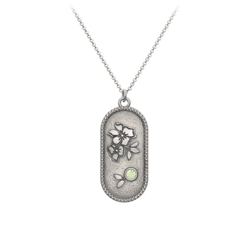 Engravable Forget-Me-Not Flower Medallion Necklace with Gemstone – Sterling Silver with Peridot