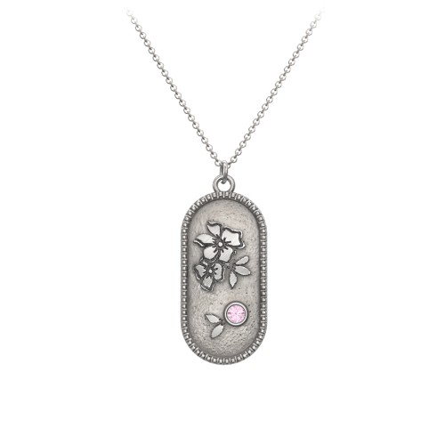 Engravable Forget-Me-Not Flower Medallion Necklace with Gemstone – Sterling Silver with Pink Tourmaline