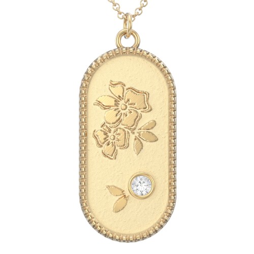 Engravable Forget-Me-Not Flower Medallion Necklace with Gemstone – 10K Yellow Gold with Cubic Zirconia