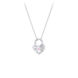Heart Padlock Necklace with Gemstone Keyhole in 925 Sterling Silver with Pink Tourmaline