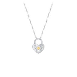Heart Padlock Necklace with Gemstone Keyhole in 925 Sterling Silver with Citrine