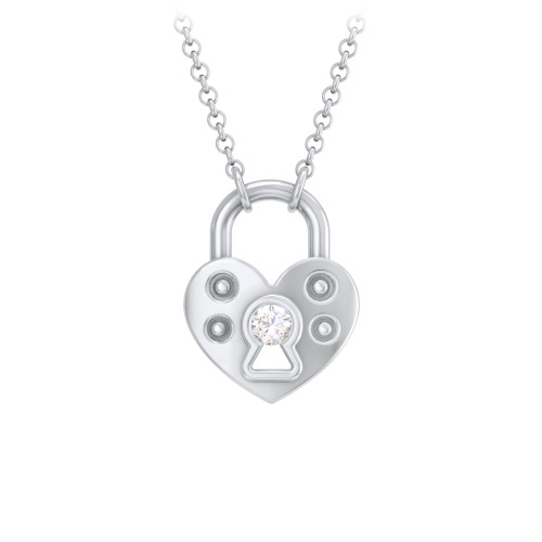Heart Padlock Necklace with Gemstone Keyhole – Sterling Silver with Cubic Zirconia
