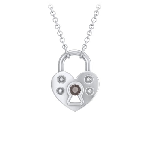 Heart Padlock Necklace with Gemstone Keyhole – Sterling Silver with Smokey Quartz