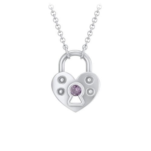 Heart Padlock Necklace with Gemstone Keyhole – Sterling Silver with Alexandrite